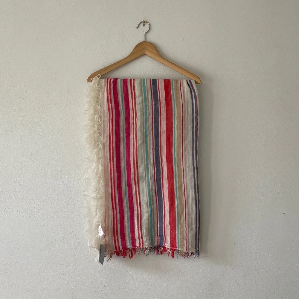 Pistil Malia Scarf Poppy Lightweight Cotton Stripe Fringe Wrap